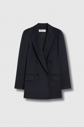 Blazer à double boutonnage en laine bleu marine 