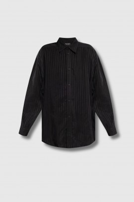 Chemise fluide lignée ton sur ton noir 