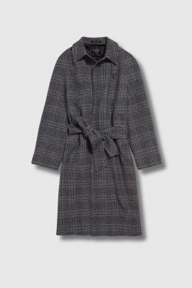 Black and grey wool Raglan check coat