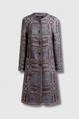 Manteau long en tweed gris bordeaux