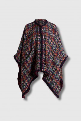 Poncho en tweed bordeaux