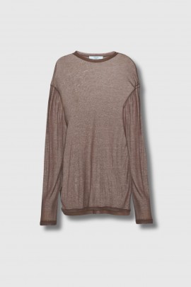 Top semi-transparent en jersey stretch marron