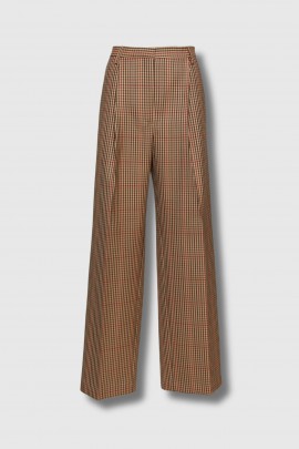 Pantalon à pinces imprimé tartan camel