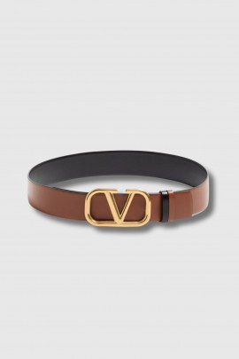 Ceinture Vlogo en cuir marron/noir 