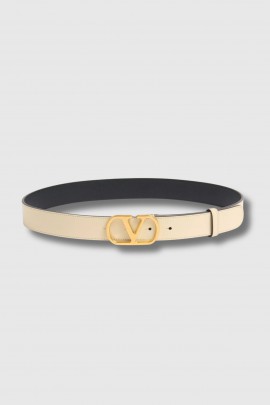 Vlogo belt in ecru leather