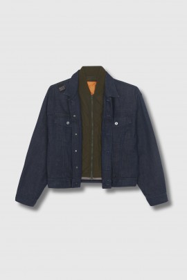 Veste denim nylon orange et kaki 