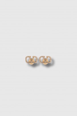 Gold rhinestone logo earrings