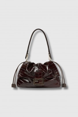 Sac Mamma Baguette en cuir de myxine tressé marron