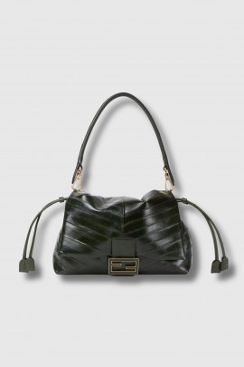Mamma Baguette bag in forest green braided hagfish leather