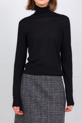 Pull col roulé en laine et cachemire noir 