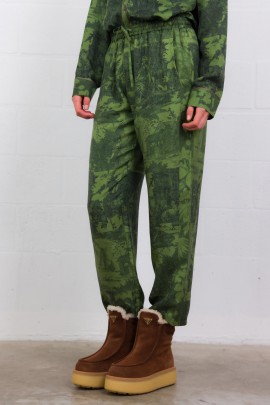 Green printed silk trousers