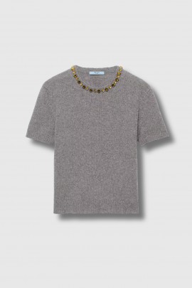 Pull laine cachemire et col bijoux