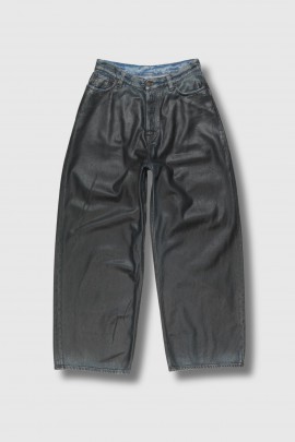 Black leather-finish denim jeans