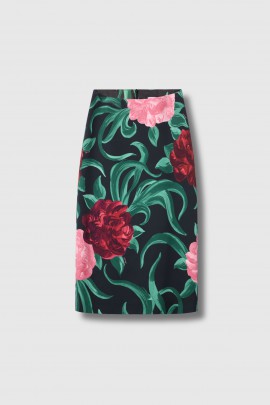 Jupe longue en satin imprimé noir 