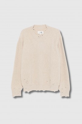 Beige wool V-neck sweater
