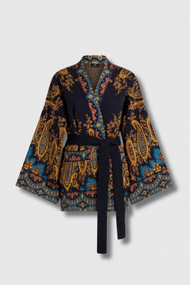 Kimono à imprimé bleu et jaune 