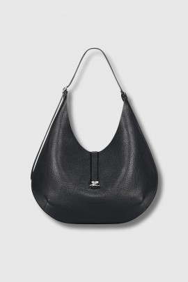 Black grained leather hobo bag