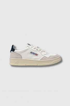 Baskets Medalist Low en cuir blanc, bleu et daim beige