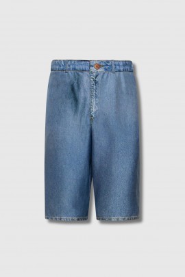 Blue trompe l'oeil silk Bermuda shorts