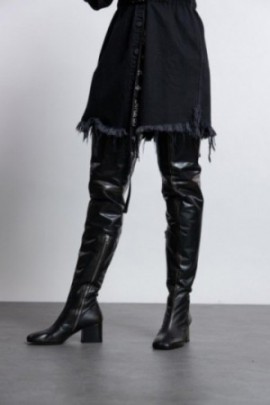 Heeled leather thigh-high boots