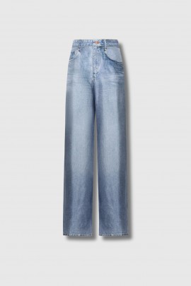 Blue trompe l'oeil silk trousers