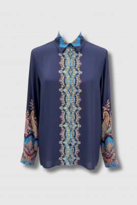 Chemise en soie imprimé bleu