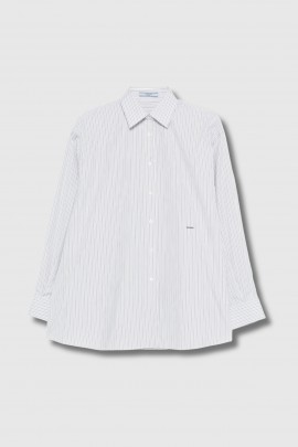 Chemise en coton rayé bleu et camel