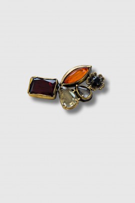 Broche en laiton avec amethiste et topaze