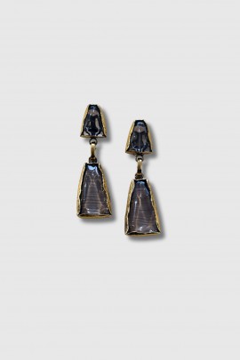 Boucle d'oreille clip laiton et crystal fumé