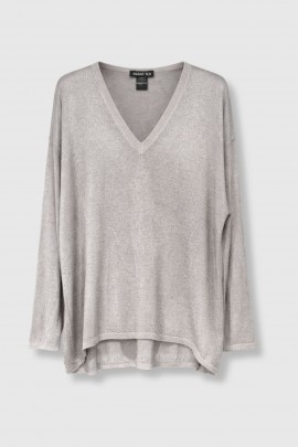 Pull laminé en soie et cachemire rose pâle 