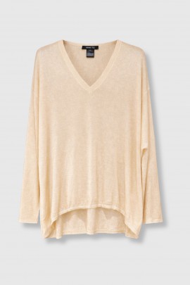 Beige ecru silk and cashmere laminated jumper