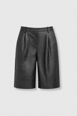 Black crocodile-print lambskin Bermuda shorts