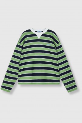 Long-sleeved striped green jersey top