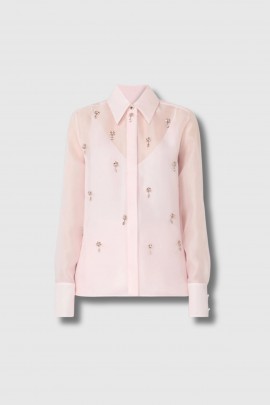 Chemise Agi bijoux en soie rose poudré 