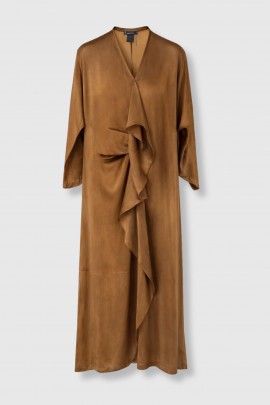 Robe à volants en soie bronze 