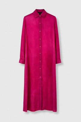 Fuchsia pink marbled silk shirt dress