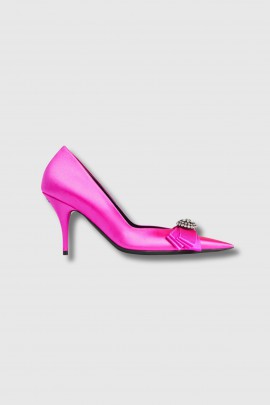 Avenue Palazzo court shoes in satin and fuchsia pink jewels