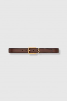 Cassandre belt in smooth brown leather with a distressed effect