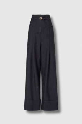 Navy blue belted trousers with stripes