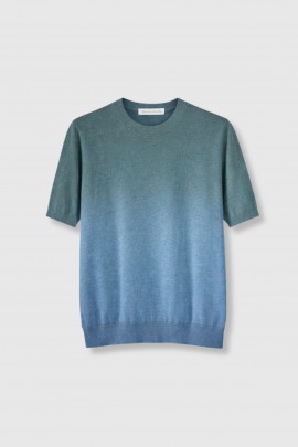 T-shirt dégradé en cachemire et coton dégradé bleu
