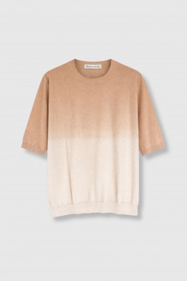 T-shirt dégradé en cachemire et coton beige/marron
