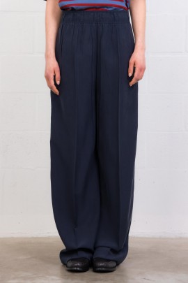 Navy blue flowing silk trousers