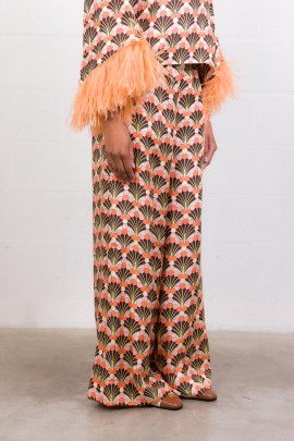 Orange silk printed trousers