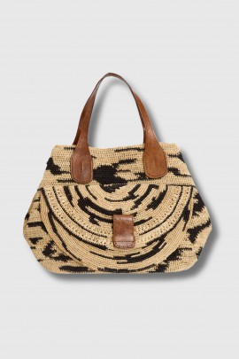 Sac Laza II Zebra en raphia beige et noir