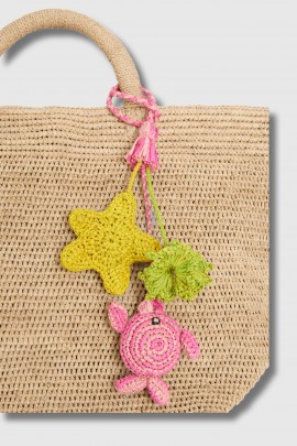 Charm à sac en raphia Pink Fish 