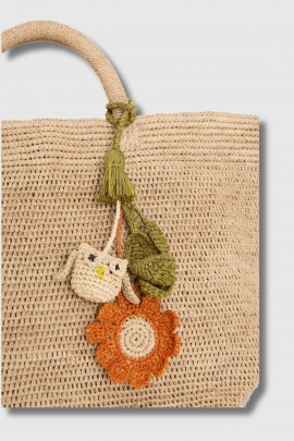 Charm à sac en raphia White Owl 