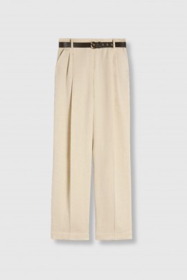 Pantalon à pinces en lin flax beige