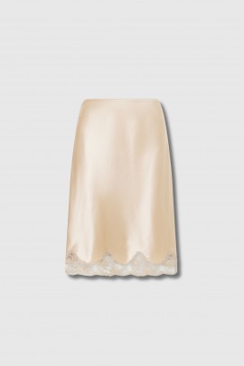 Jupe satin de soie et dentelle beige doré 