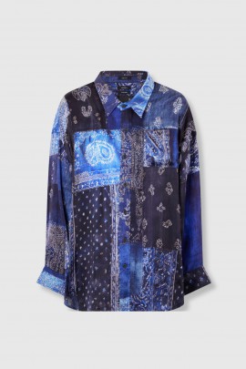 Oversized blue silk print shirt