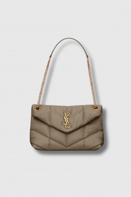 Loulou Puffer small taupe leather bag